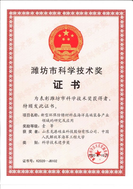 [good news] Longgang silicon Co., Ltd. won the first prize of Weifang Science and Technology Progress Award！