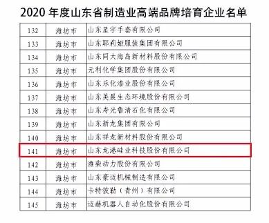 龍港硅業(yè)成功入選“山東省制造業(yè)高端品牌培育企業(yè)”！